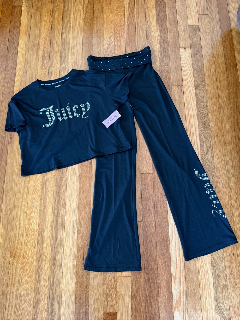 Juicy Couture Black Rhinestone 2 Piece Pajama Set M NWT